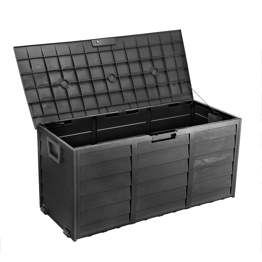 All Black Outdoor Storage Box - 290L Large Capacity - Waterproof & Lockable  - Outdoor Storage Boxes