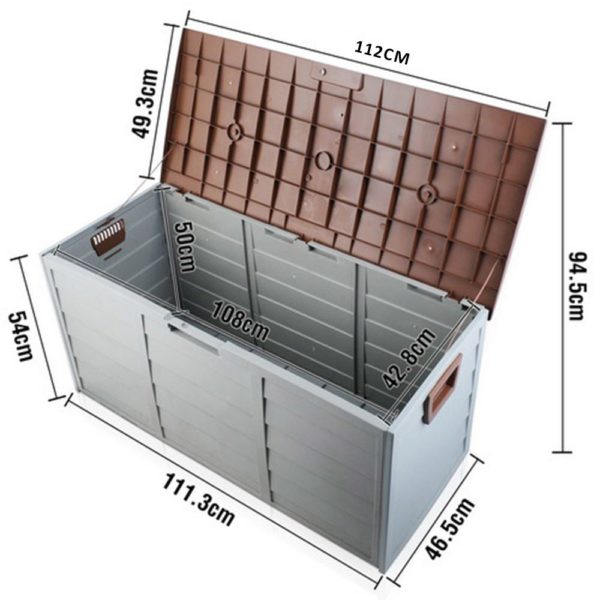 Brown HADIKA 290L Outdoor Storage Box Measurements