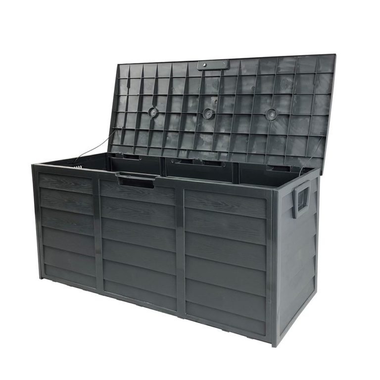 160L Outdoor Storage Box & Wooden Garden Bench - Charcoal | Outdoor