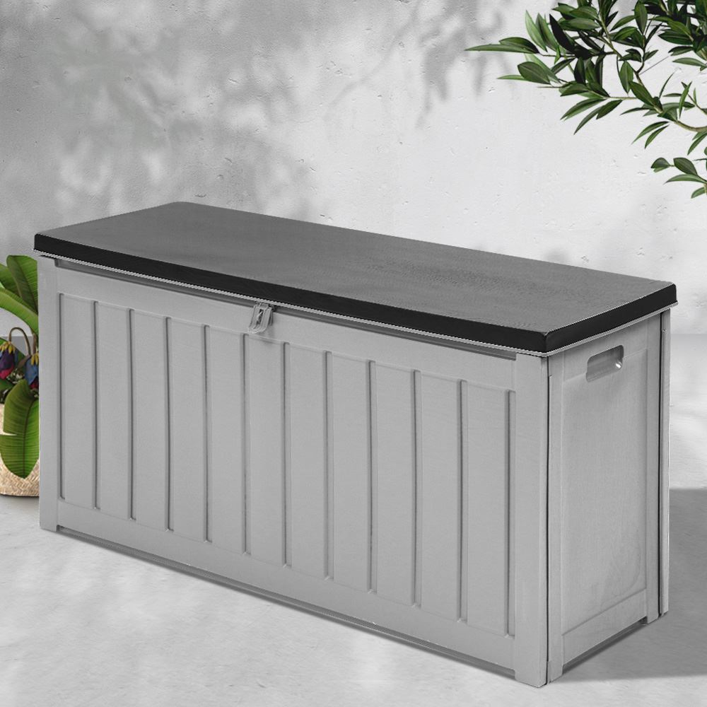 Outdoor Storage Box Bench Seat Lockable 240L Grey Outdoor Storage Boxes