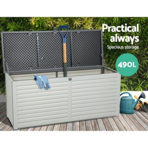 Outdoor Storage Box Bench Seat 490L Black & White Grey