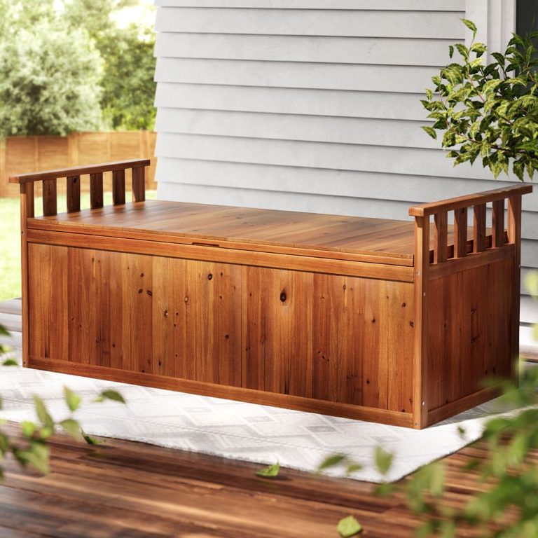200L Wooden Outdoor Storage Box & Garden Bench Natural Outdoor