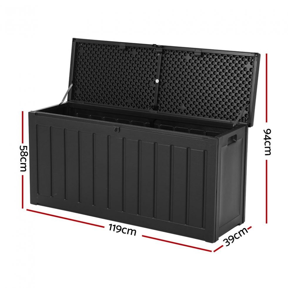 Outdoor Storage Box Bench Seat Lockable 240L All Black Outdoor Storage Boxes