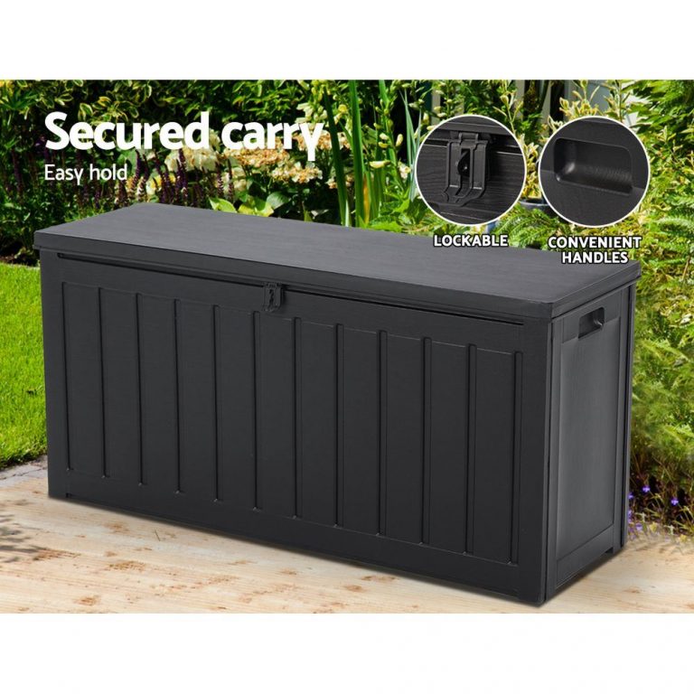 Outdoor Storage Box Bench Seat Lockable 240L All Black Outdoor
