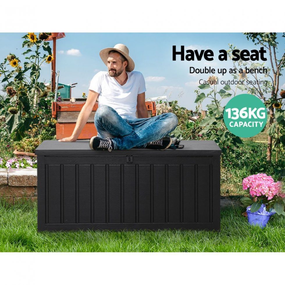 Outdoor Storage Box Bench Seat Lockable 240L All Black Outdoor Storage Boxes