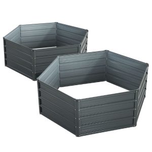 130 x 130cm x 46cm Raised Garden Bed Galvanised in Grey Colour (Pack of 2)