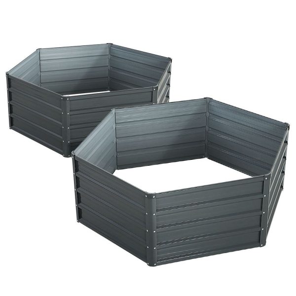 130 x 130cm x 46cm Raised Garden Bed Galvanised in Grey Colour (Pack of 2)