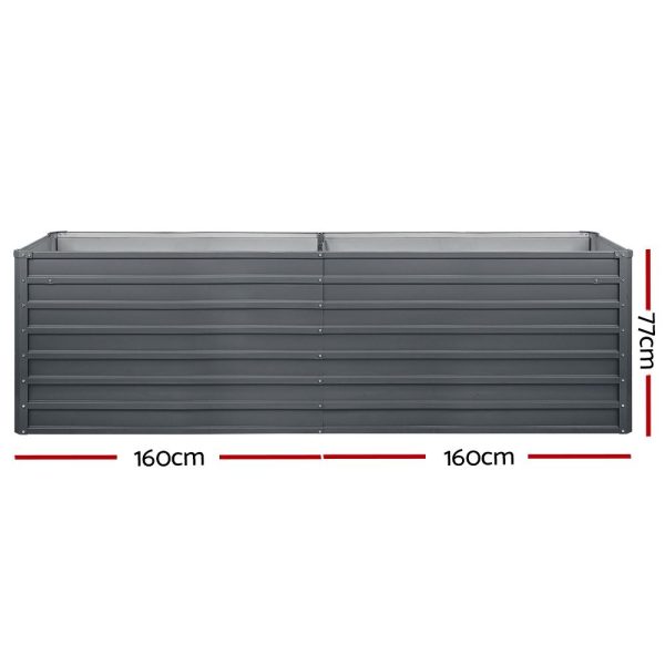 320 x 80 x 77cm Raised Garden Bed Galvanised in Grey Colour