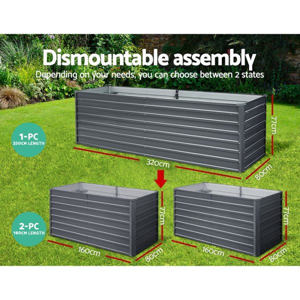 320 x 80 x 77cm Raised Garden Bed Galvanised in Grey Colour