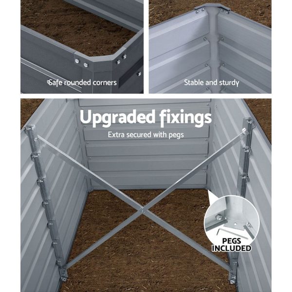 320 x 80 x 77cm Raised Garden Bed Galvanised in Grey Colour