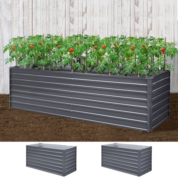 320 x 80 x 77cm Raised Garden Bed Galvanised in Grey Colour
