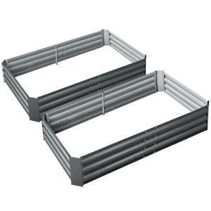 2 x Galvanised Steel Raised Garden Bed 150 x 90cm - Grey