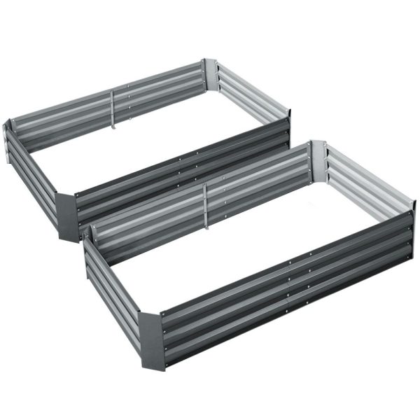 2 x Galvanised Steel Raised Garden Bed 150 x 90cm - Grey