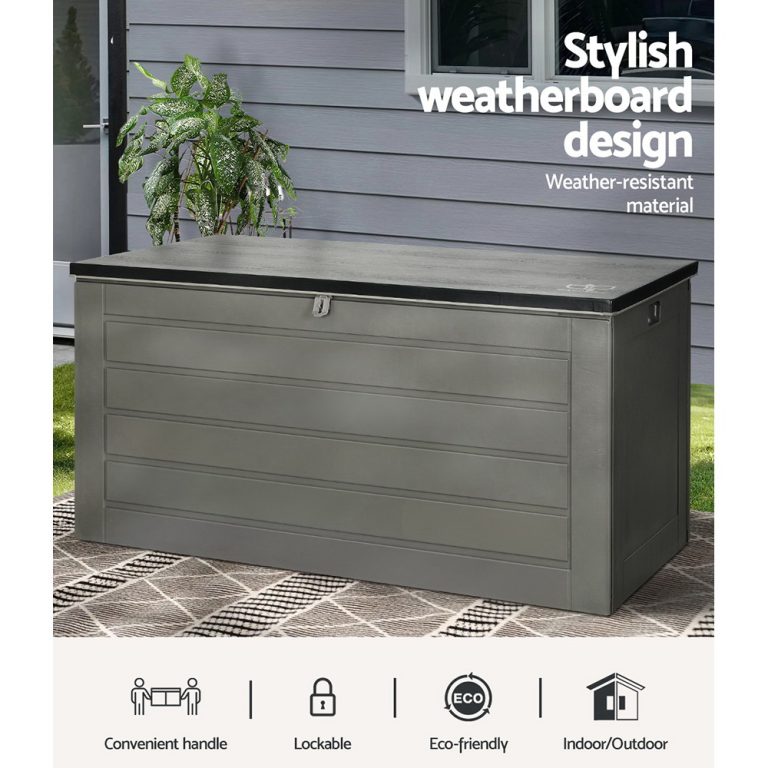 680L Outdoor Storage Box + Bench Seat in Dark Grey Outdoor Storage Boxes