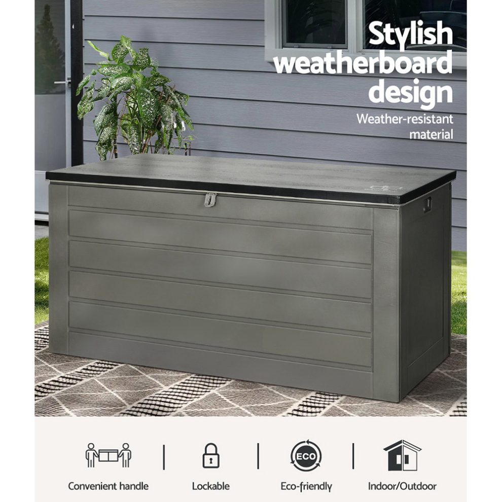 680L Outdoor Storage Box + Bench Seat in Dark Grey Outdoor Storage Boxes