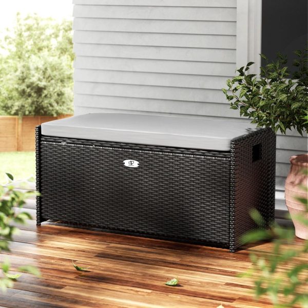 102L Wicker Outdoor Storage Bench Box in Black