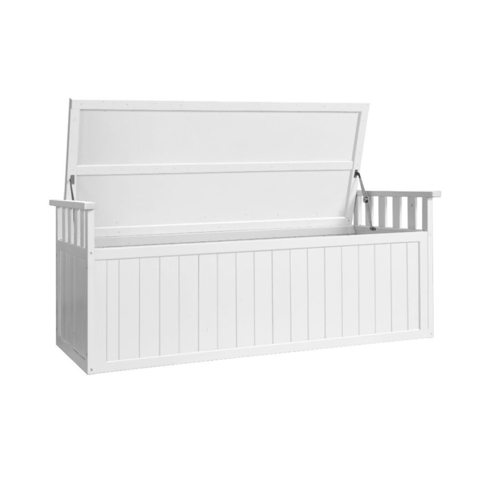 1.29m Wooden Outdoor Storage Box & Garden Bench White Outdoor