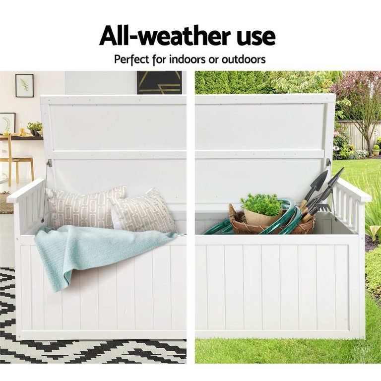 1.29m Wooden Outdoor Storage Box & Garden Bench White Outdoor