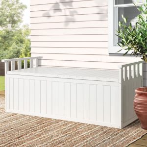 1.29m Wooden Outdoor Storage Box & Garden Bench - White