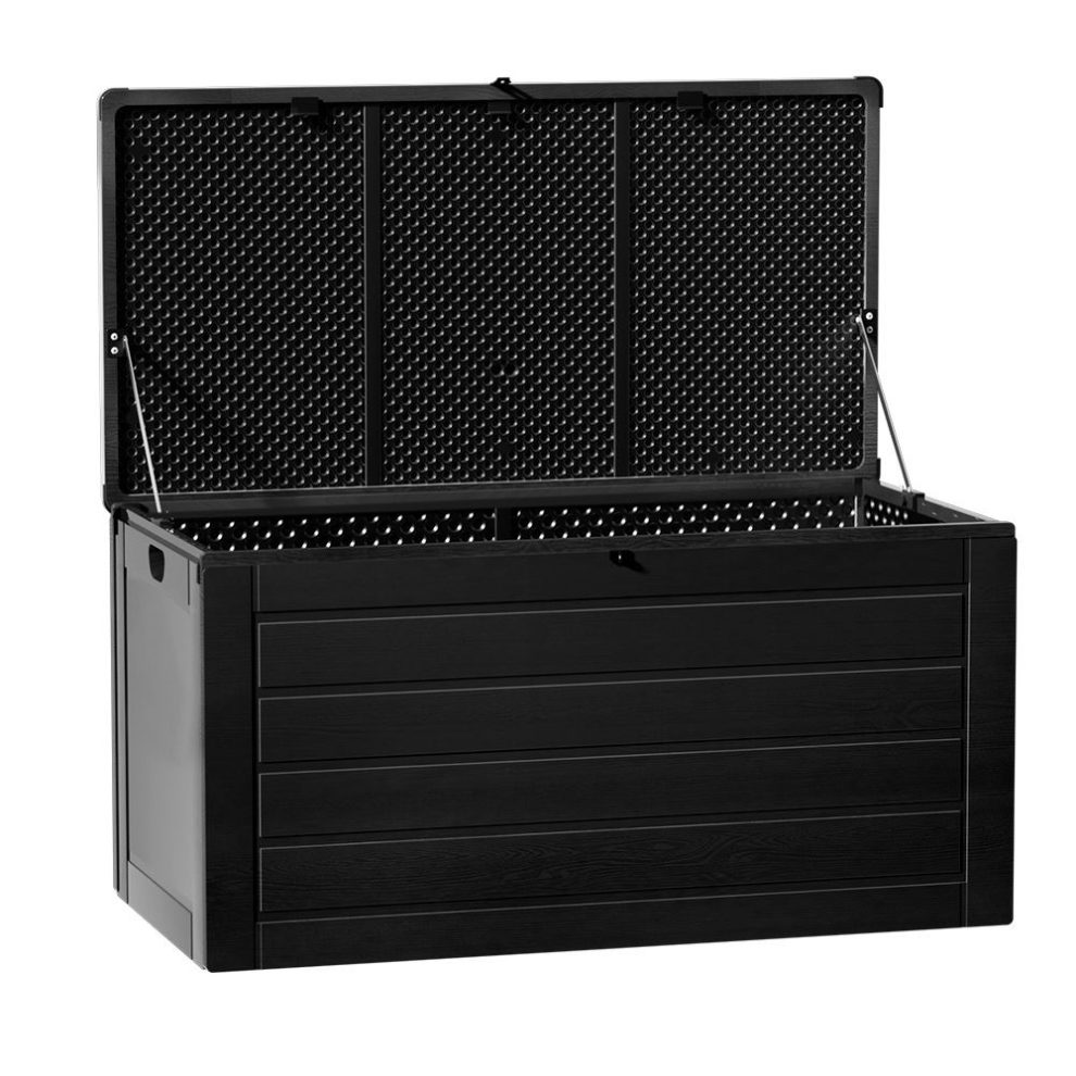 680L Outdoor Storage Box + Bench Seat in All Black Outdoor Storage Boxes