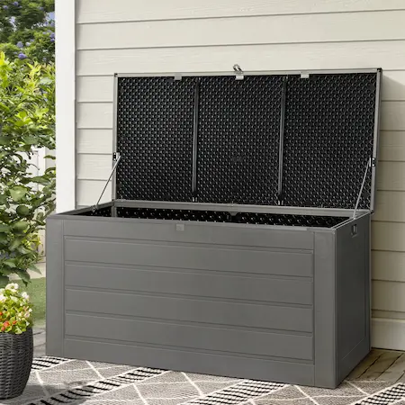 Extra large outdoor storage box for cushions and bulky outdoor items