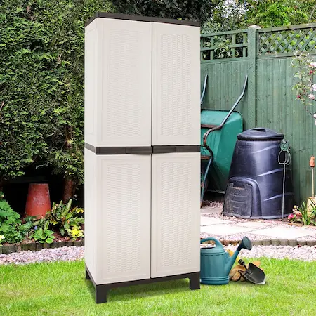 Large outdoor storage cabinet for garden tools and equipment