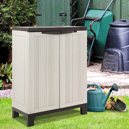 Outdoor storage cabinet for garden tools and outdoor equipment